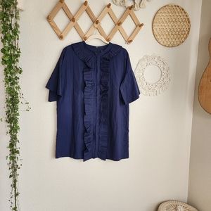 Sister Jane Navy Chambray Ruffle Blue Short-sleev Tunic Dress Womens S EUC